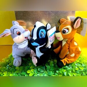 DISNEY STORE NWT VINTAGE 1990’s COLLECTIBLE BAMBI BEAN BAG COMPLETE SET OF 3